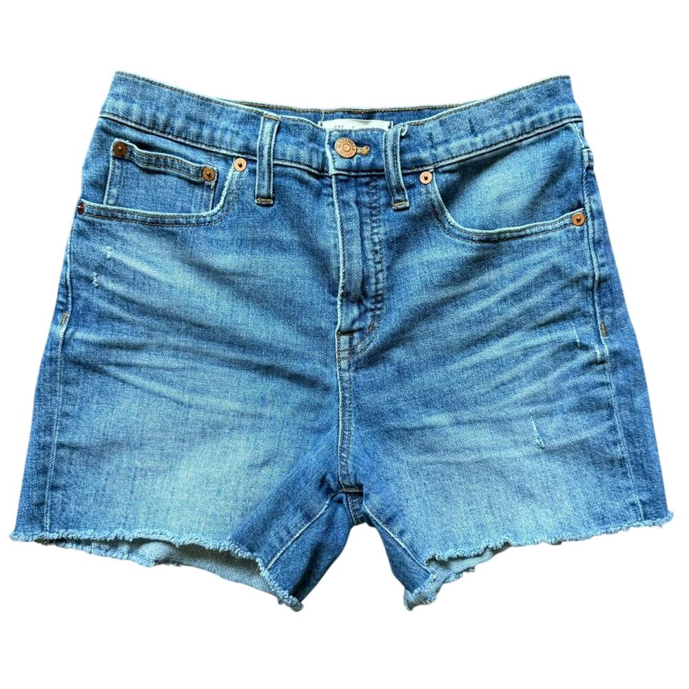 Madewell High-Rise Blue Denim Jean Shorts Frayed Hem Size 27